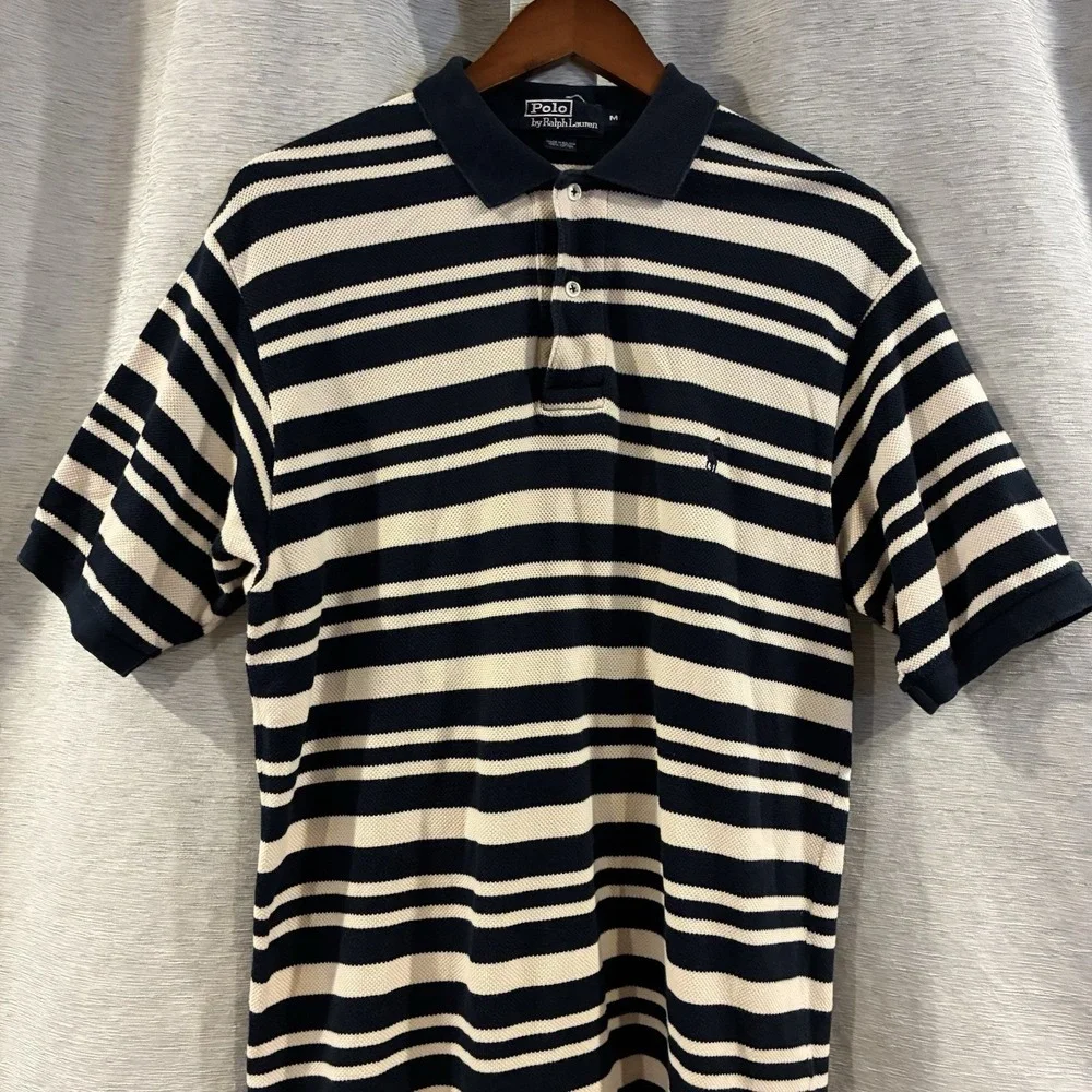 Vintage Polo‎ by Ralph Lauren 90s Navy Striped Men's Medium Polo Shirt